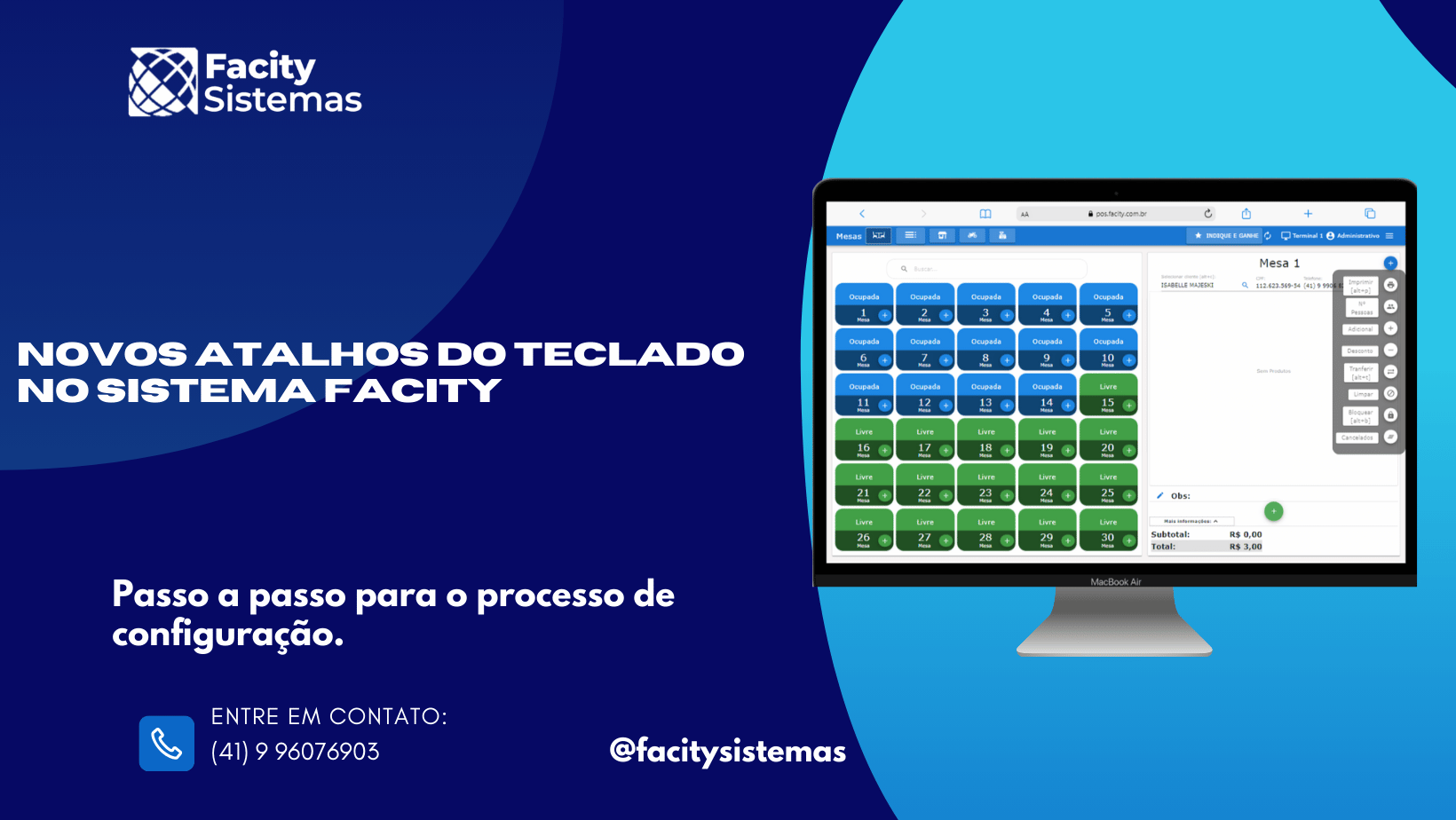 Novos atalhos do teclado no Sistema Facity